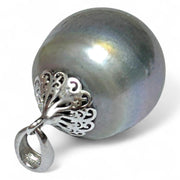Oval 13.2 x 14.5mm Tahitian Sea Middle Gray Green Pearl Pendant