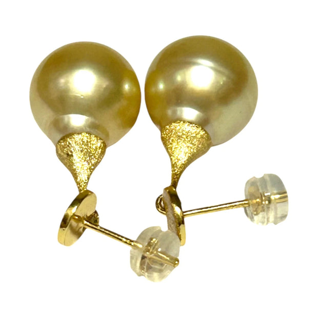 Huge 12.2 x 14mm Rich Golden Philippines South Sea Pearl Dangle Earrings