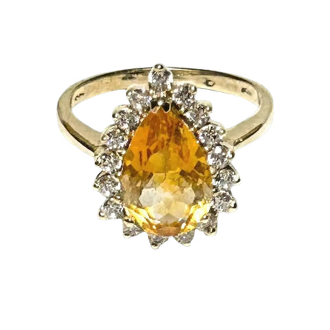 Natural 2.88 Carats 8.2 x 13mm Citrine Yellow Pear Shape Ring S 7