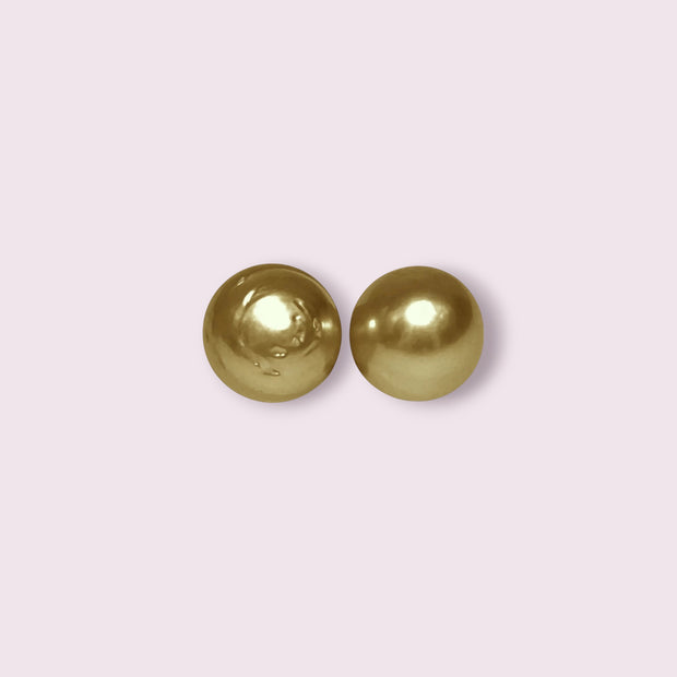Unique A Pair 11 x 11.5mm 20.3 Carat Deep Gold Philippines Sea Pearls