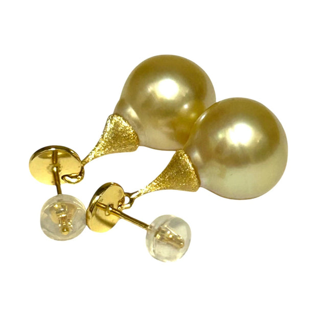 Huge 12.2 x 14mm Rich Golden Philippines South Sea Pearl Dangle Earrings