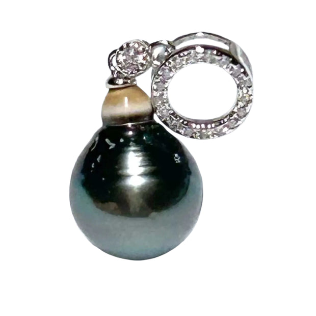 Drop 11.7 x 14.5mm Tahitian Natural Peacock Gray Green Pearl Pendant