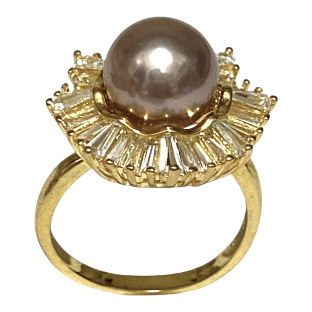 Cocktail 10-10.5mm Edison Purple Brown Round Pearl Ring - Size 8