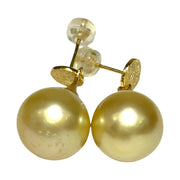 Huge 12.2 x 14mm Rich Golden Philippines South Sea Pearl Dangle Earrings