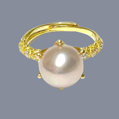 Classic 10mm Edison Natural Baby Rose Pink Round Pearl Ring Size 5.5