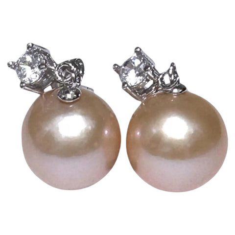 Stunning Huge 11.5mm Peach Gold Pink Edison Cultured Pearl Earrings