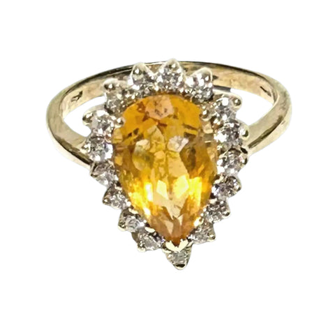 Natural 2.88 Carats 8.2 x 13mm Citrine Yellow Pear Shape Ring S 7