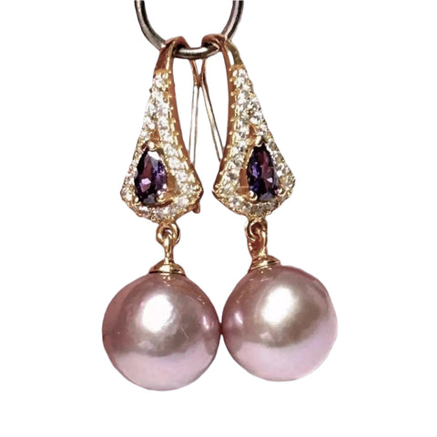 Fantastic 10 - 10.5mm Purple Lavender Pink Edison Pearl Dangle Earrings