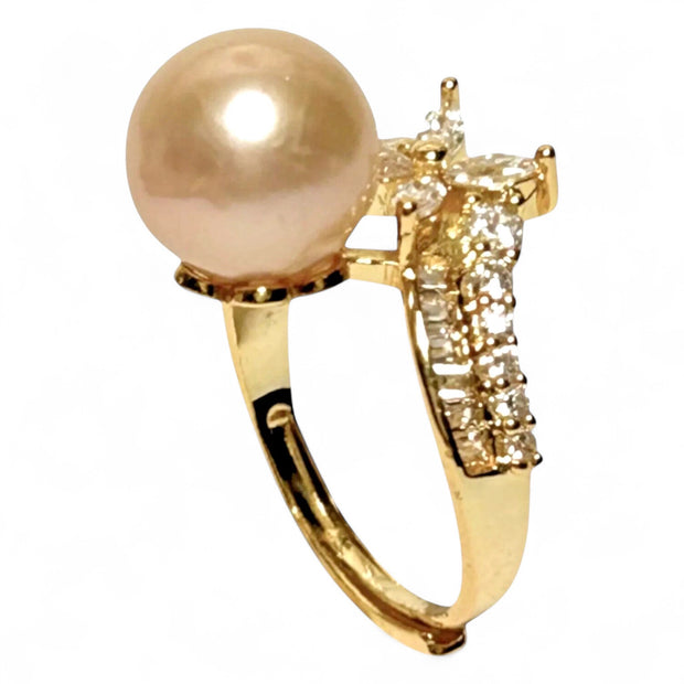 Cocktail 10-10.5mm Peach Pink Edison Round Pearl Ring Size 6.5