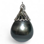 Graceful 12.8 x 14mm Peacock Gray Oval Tahitian Sea Pearl Pendant