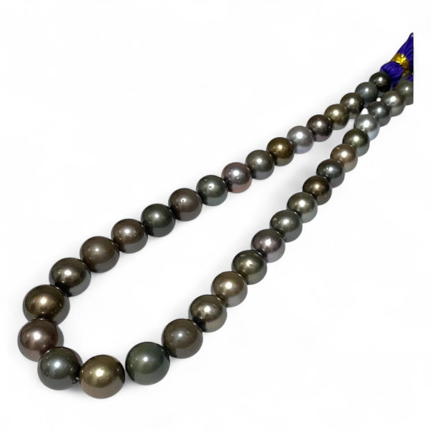 Round 11 - 13mm 35 pcs Multi Peacock Gray Green Tahitian Pearl 16" Strand
