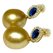 Oval Huge 11.5 x 12.6mm Rich Gold South Sea Pearl Dangle Earrings