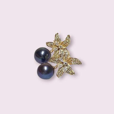 Round 10 - 10.5mm Edison Purple Black Blue Pearl Dangle Earrings