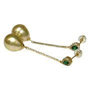 Oval Drop 11.9 x 14.2mm Rich Golden South Sea Pearl Dangle Earrings