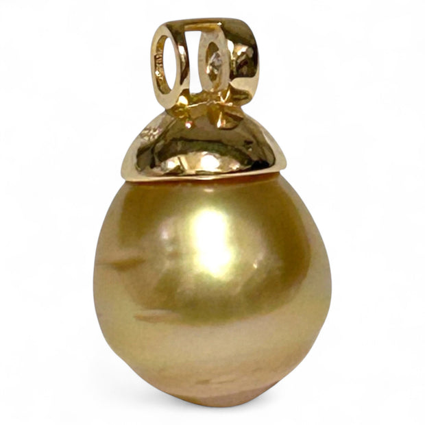 Exquisite 11.2 x 13.5mm Deep Golden Philippines Sea Pearl Pendant