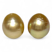 A Pair 12.8 x 14.7mm 33.8 Carat Rich Gold Philippines South Sea Pearls