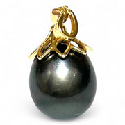 Large 12.6 x 14.3mm Tahitian Sea Peacock Black Green Pearl Pendant