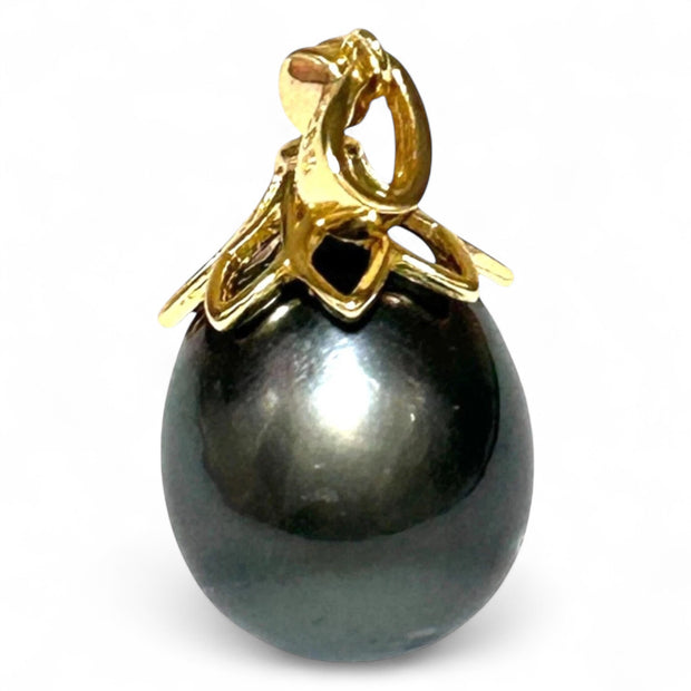 Large 12.6 x 14.3mm Tahitian Sea Peacock Black Green Pearl Pendant