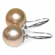 Huge 13mm Purple Rose Pink Edison Farmed Round Pearl Hook Earrings