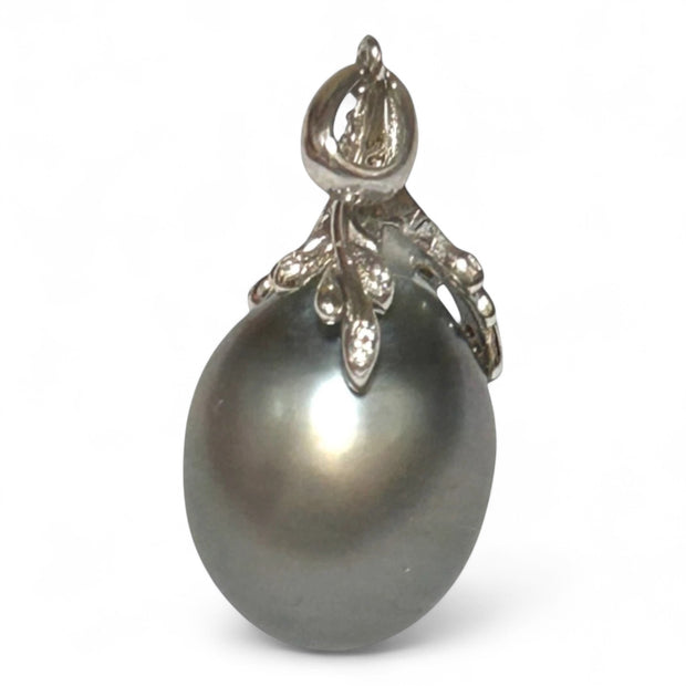 Radiant 12.4 x 15mm Tahitian South Sea Peacock Gray-Green Pearl Pendant