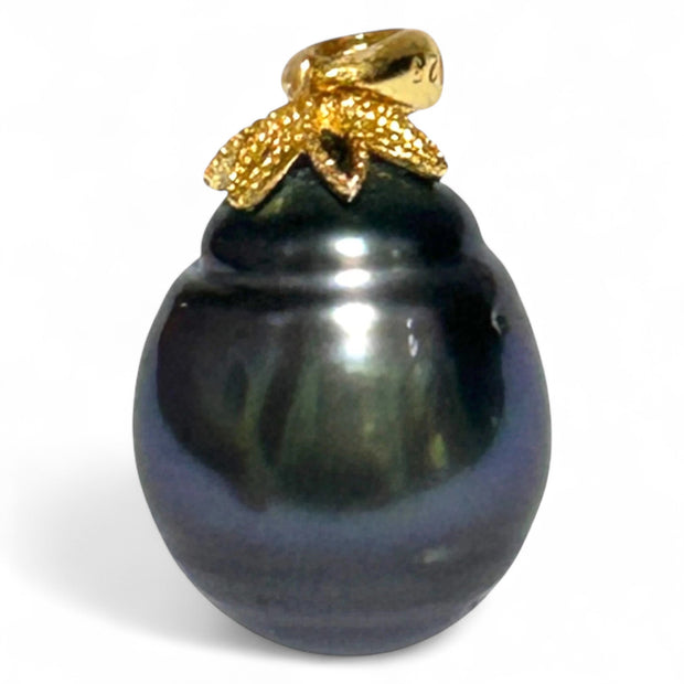 Huge 12.2 x 15.5mm Tahitian Sea Peacock Black Green Pearl Pendant