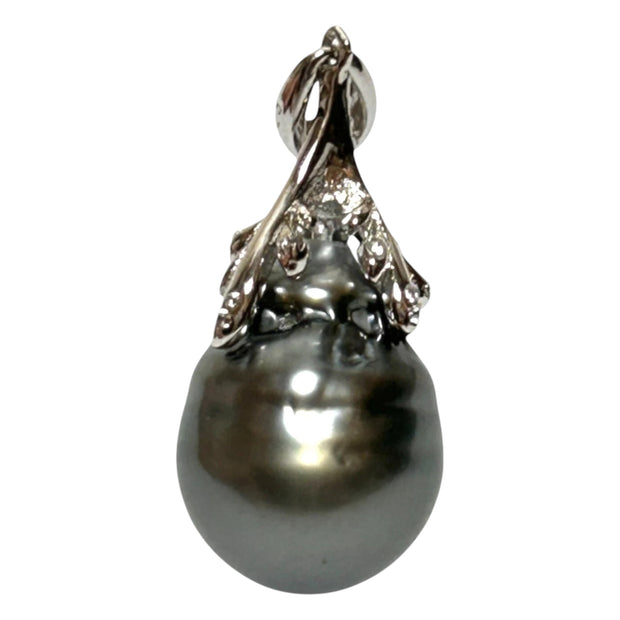 Baroque 11.3 x 14mm Tahitian Sea Peacock Gray Green Giant Pearl Pendant