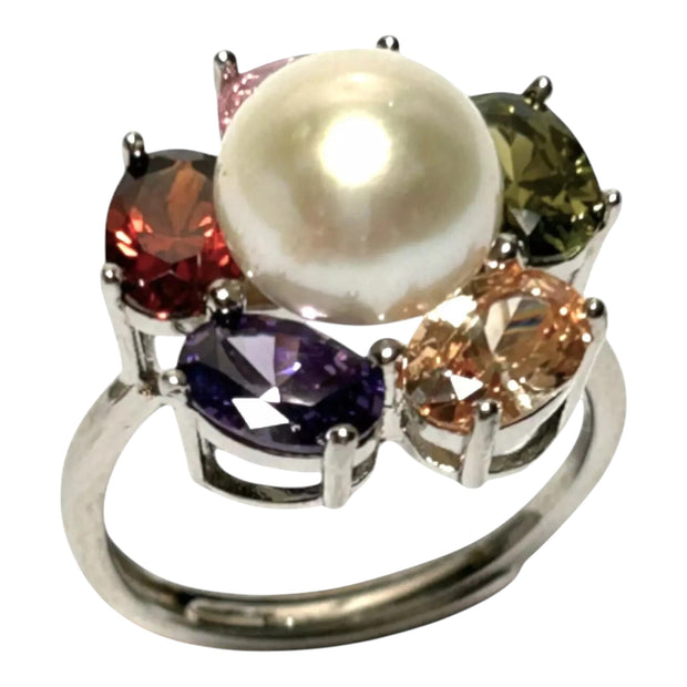 Fantastic Natural White 9.5mm Edison Cultured Round Pearl Ring Size 7