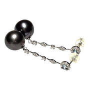 Gorgeous 11-11.5mm Edison Peacock Black Round Pearl Dangle Earrings