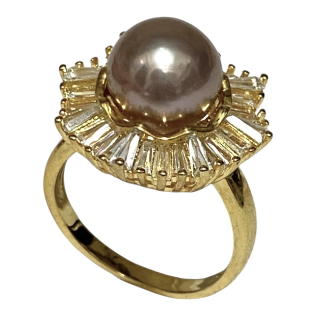 Cocktail 10-10.5mm Edison Purple Brown Round Pearl Ring - Size 8