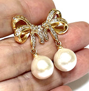 5A Gradings 10.5mm White Round Edison Cultured Pearl Dangle Earrings