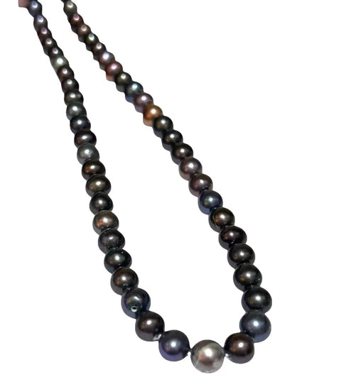 Gorgeous 6.5 - 7mm Purple Black Blue Round Pearl 16" Strand-Necklace