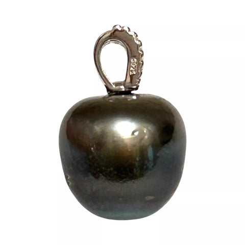 Oval 12.7x13.2mm Tahitian Sea Peacock Black-Green Pearl Pendant