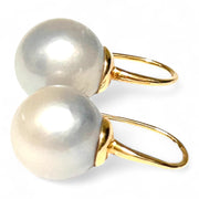 Stunning 13.3mm South Sea Cream White Round Pearl Dangle Earrings