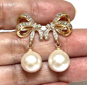 5A Gradings 10.5mm White Round Edison Cultured Pearl Dangle Earrings
