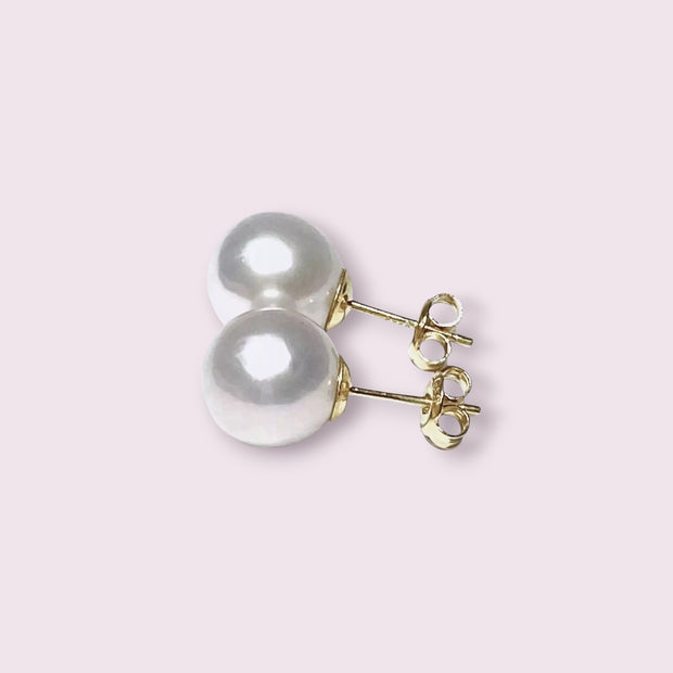 Exquisite 10 - 10.5mm White Round Edison Cultured Pearl Stud Earrings