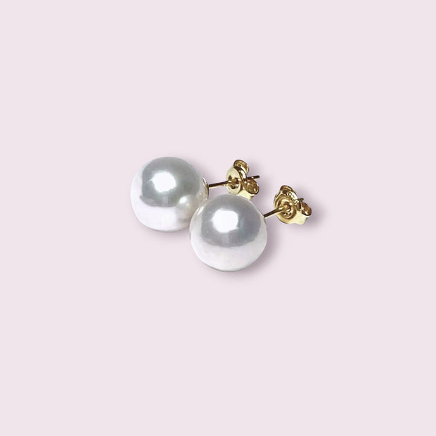 Exquisite 10 - 10.5mm White Round Edison Cultured Pearl Stud Earrings