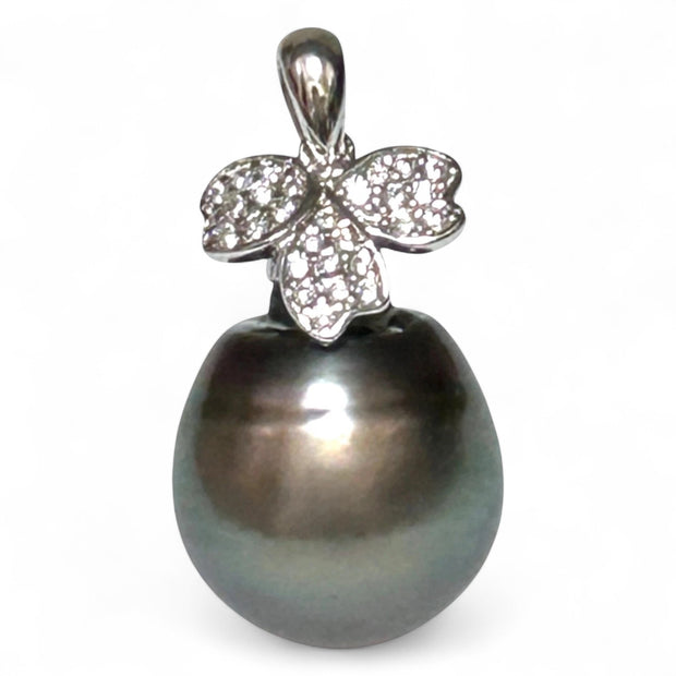 Oval 12 x 13.5mm Tahitian Sea Peacock Gray-Green Pearl Pendant