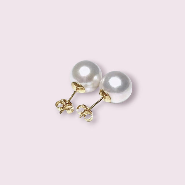 Exquisite 10 - 10.5mm White Round Edison Cultured Pearl Stud Earrings