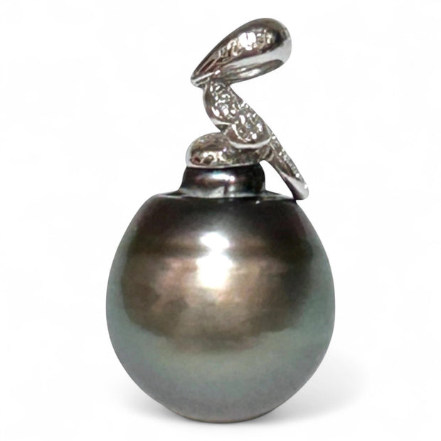 Oval 12 x 13.5mm Tahitian Sea Peacock Gray-Green Pearl Pendant