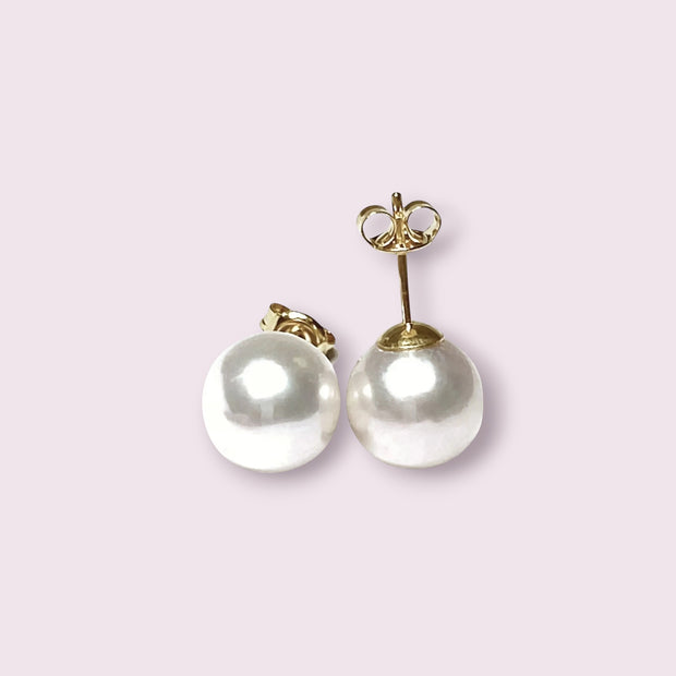Exquisite 10 - 10.5mm White Round Edison Cultured Pearl Stud Earrings