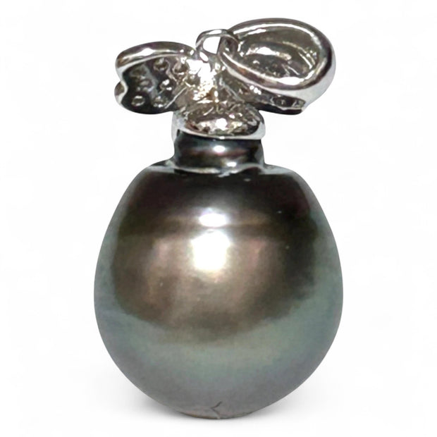 Oval 12 x 13.5mm Tahitian Sea Peacock Gray-Green Pearl Pendant