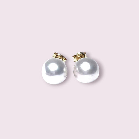 Exquisite 10 - 10.5mm White Round Edison Cultured Pearl Stud Earrings
