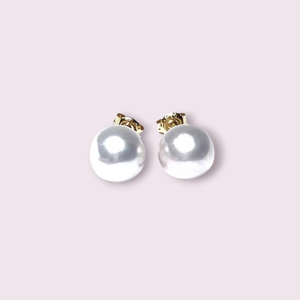 Exquisite 10 - 10.5mm White Round Edison Cultured Pearl Stud Earrings