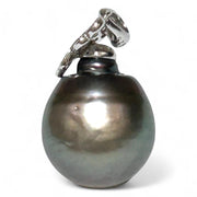 Oval 12 x 13.5mm Tahitian Sea Peacock Gray-Green Pearl Pendant