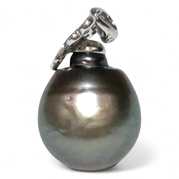 Oval 12 x 13.5mm Tahitian Sea Peacock Gray-Green Pearl Pendant