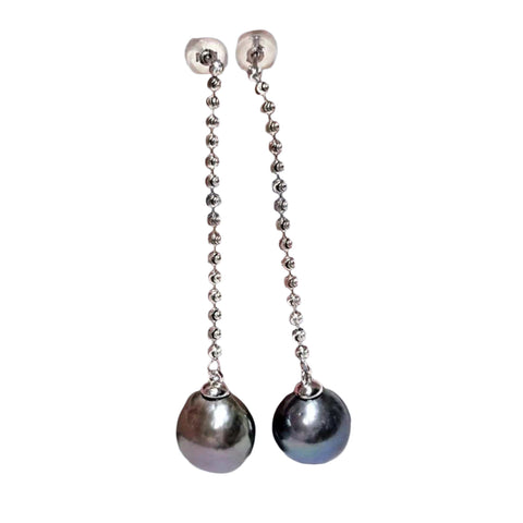 Unique 11.2mm Purple Black Blue Edison Round Pearl Dangle Earrings