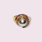 Genuine 35 pcs Ruby Tahitian Sea Peacock Gray 9.8mm Pearl Ring Size 7
