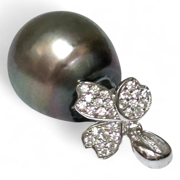 Oval 12 x 13.5mm Tahitian Sea Peacock Gray-Green Pearl Pendant