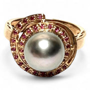 Genuine 35 pcs Ruby Tahitian Sea Peacock Gray 9.8mm Pearl Ring Size 7