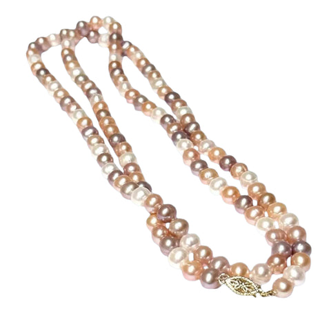 Round 6.5 - 7mm Freshwater Natural Multi-Color Pearl 33" Necklace